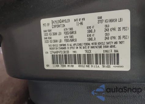 2007 Dodge Dakota Slt z USA, uszkodzony, nr VIN 1D7HW48P47S138199